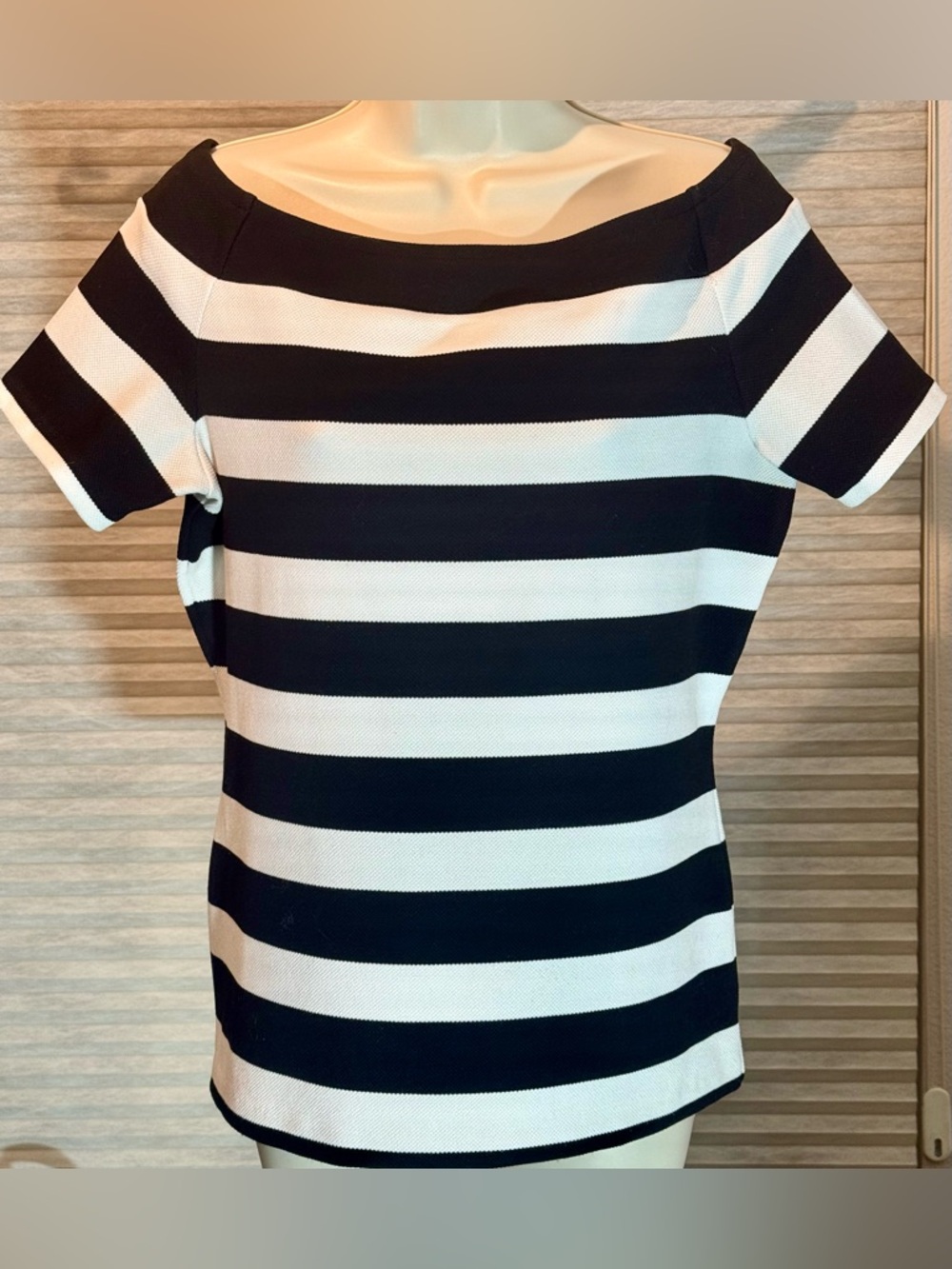 Ann Taylor Factory Black & White Striped Boatneck Tee